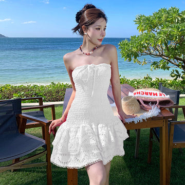 Holiday Style Bra Dress Embroidered Hem Moistle Short A-Dress Girl